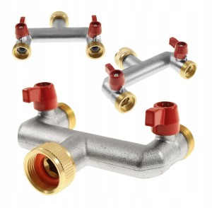 ROZDZIELACZ HYDRAULICZNY 2-DROŻNY Z ZAWORAMI MOSIĘŻNY NIKLOWANY GZ 3/4"