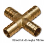 Czwórnik rozdzielacz do węży DN 10mm mosiądz