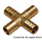 Czwórnik rozdzielacz do węży DN 6mm mosiądz